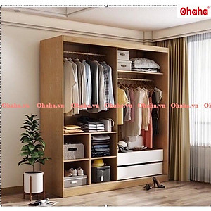 [Kèm Ảnh Thực Tế - Miễn phí vận chuyển & Lắp đặt] TỦ QUẦN ÁO GỖ CÔNG NGHIỆP 2 CÁNH LÙA KIỂU VINTAGE OHAHA - VI001