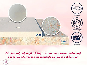 Nệm Cao Su Trải Sàn 3 Lớp Eron Êm Ái Và Thoáng Mát Dày 5cm Đủ Size Giao Màu Ngẫu Nhiên - Tặng Kèm Drap Nệm