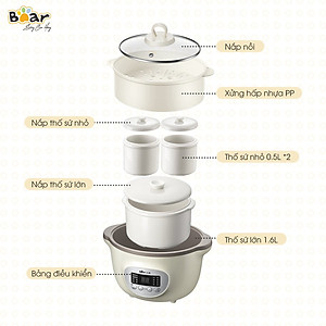 Nồi Nấu Chậm 1,6L Bear SUBE002 Đa Năng Nấu Cháo, Chưng Yến Bản Quốc Tế - Hàng Chính Hãng