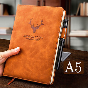 Sổ tay bìa Da PU A5 ghi chép 360 trang mẫu hươu sang trọng Tặng kèm bút viết