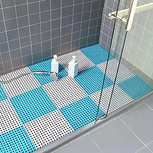 Combo 6 Tấm Thảm Nhựa Chống Trơn Trượt Nhà Tắm Lỗ Ghép Kháng Khuẩn GROFA (Giao Màu Ngẫu Nhiên )