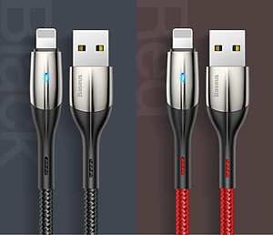 Cáp Sạc nhanh Baseus B01 (dài 1m 2.4A, Sạc nhanh, Siêu bền) có đèn LED Cho Iphone / Ipad - Hàng chính Hãng