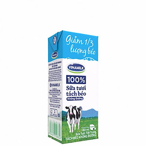 Thùng 48 HỘP SỮA TƯƠI TIỆT TRÙNG VINAMILK 100% TÁCH BÉO KHÔNG ĐƯỜNG 180ML
