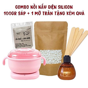 Combo Nồi nấu sáp wax nóng silicon kèm mỡ trăn và 100gr sáp cao cấp