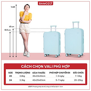 Vali du lịch BAMOZO cao cấp 8812 vali kéo nhựa được bảo hành 5 năm