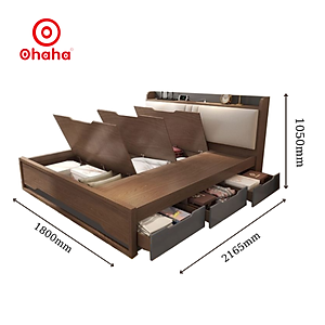 [Ảnh thực tế - Miễn phí lắp đặt & vận chuyển] Giường ngủ gỗ công nghiệp bọc nệm đầu giường có hộc kéo tiện lợi Ohaha - GN001