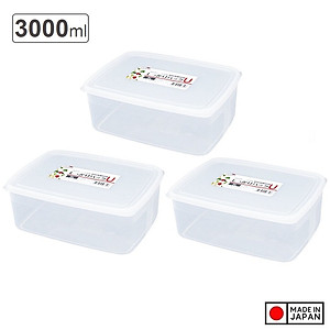 Combo 03 Hộp nhựa Nakaya 3L bảo quản thức ăn trong tủ lạnh, có nắp mềm - Hàng nội địa Nhật Bản