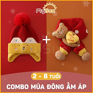 Set mũ nón khăn len trùm đầu cho bé trai - gái 1 2 3 4 5 6 7 8 tuổi mùa đông đẹp MySun
