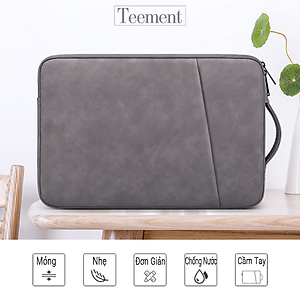 Túi Chống Sốc Laptop Teement TM01 2 Ngăn Có Quai Xách Đứng, Vân Da Mịn Chất Liệu Da Chống Thấm Nước Bảo Vệ Cho Macbook, Laptop, 13 Inch, 14 Inch, 15 Inch, 15.6 Inch- Hàng Chính Hãng 