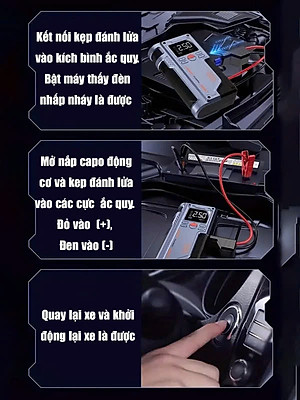 Bộ Kích Bình Ắc Quy 12V 1000A Kiêm Bơm Lốp Xe 150Psi 10000 mAh Dùng Cho Xe 4C Đến 7C