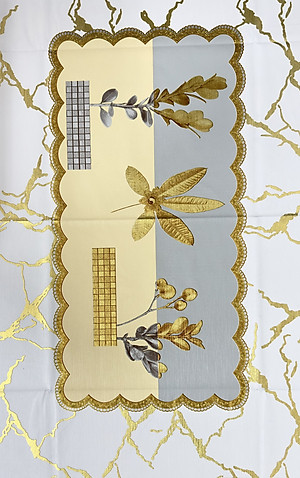 Khăn trải bàn W.751 caro - nhũ vàng 90 x 150 cm, không thấm nước, dễ làm sạch