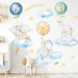 Sticker Giấy Dán Tường Decal Dán tường Tranh Dán Tường Trang Trí Tường Mẫu Những chú voi nhỏ ngộ nghĩnh ZDB-2183