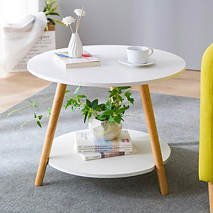 Bàn Trà Cafe 2 Tầng Chân Gỗ Sồi