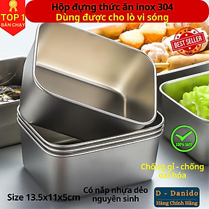Hộp đựng thực phẩm tủ lạnh size 13.5x11x5cm kèm nắp nhựa chất liệu inox 304 dùng được cho lò vi sóng, chính hãng D Danido
