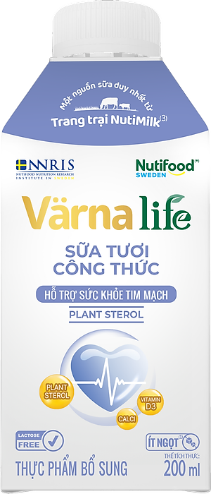 Thùng Thực phẩm bổ sung Värna Life sữa tươi công thức (Tím) (12 hộp x 200ml)