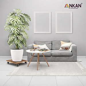 Đế Đôn Chậu Cây Có Bánh Xe Cao Cấp ANKAN Hình Vuông Màu Vàng 35x35 Cm Tải trọng 120 Kg Gỗ Tràm Bông