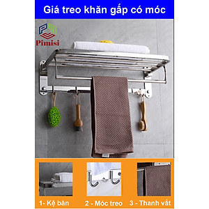 Giá Treo Khăn Tắm Inox 304 Pimisi Có Móc Áo Quần, Với Vắt Khăn Giàn Gấp Gọn Đa Năng Và Thanh Đơn Treo Khăn Mặt Kèm Đinh Ốc Vít Nở Gắn Tường Bằng Khoan Trong Nhà Vệ Sinh | Hàng Chính Hãng