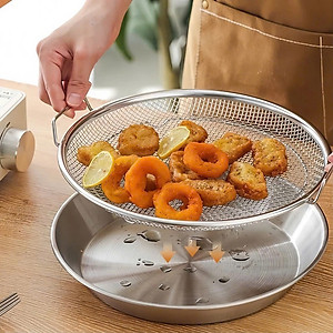 Set Khay Kèm Đĩa, Vỉ Lưới Lọc Dầu Chất Liệu INOX 304 Cao Cấp, Đựng Ráo Dầu Thức Ăn Chiên Rán Lọc Dầu 20cm - 25cm - HÀNG CHÍNH HÃNG MINIIN