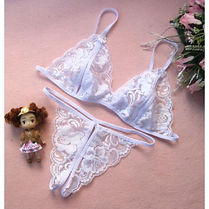 Bộ đồ lót 2 mảnh ren xuyên thấu lọt khe xẻ đáy Siêu Sexy