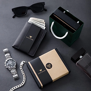 Bóp nam da bò - Ví da Nappa cao cấp tặng kèm hộp và túi sang trọng - Alpha 001