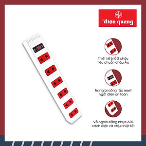 Ổ cắm Điện Quang ECO ĐQ ESK 5WR 62ECO (6 Lỗ 2 chấu, dây dài 5m, màu trắng đỏ)