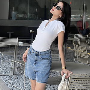 Quần short jean nữ ngắn lưng cao regular fit Aaa Jeans
