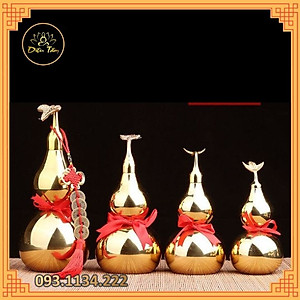 Hồ lô phong thuỷ bằng đồng sức khoẻ trường thọ, hút tài lộc tặng dây xu ngũ đế đồng tâm kết