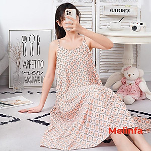 Váy ngủ hai dây nữ vải Cotton lanh lụa mềm mịn thoáng mát, đầm ngủ mặc nhà nữ suông rộng mã V0278