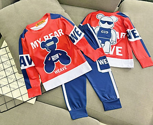 Đồ bộ bé trai, Bộ ngủ dài tay cho bé trai hình thể thao Siêu nhân từ 12-40kg chất thun lạnh mềm mịn mát