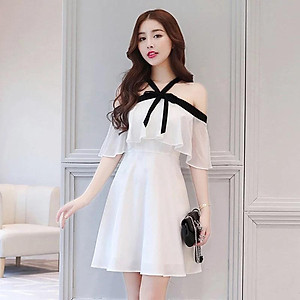 Đầm nữ trễ vai phối voan 2 lớp tiểu thư siêu xinh