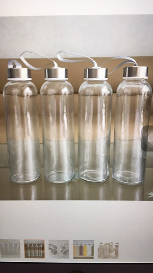 Bộ 5 BÌNH THUỶ TINH DETOX dây xách nắp bạc 500ml 