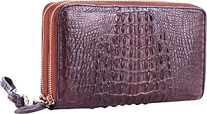 Ví Nữ Da Cá Sấu Nhiều Ngăn Huy Hoàng HT3270 (11 x 22 cm) - Nâu Đất