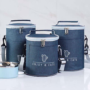 Túi đựng hộp cơm giữ nhiệt cao cấp hình trụ - tráng bạc diệt khuẩn - có quai đeo - chính hãng dododios