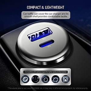 Tẩu củ sạc nhanh 30W đa năng cổng Type-C PD và USB hiệu Rock Metal Mini cho xe hơi / xe ô tô hỗ trợ Quick Charge 3.0 / Quick Chagre 4.0 - Hàng nhập khẩu