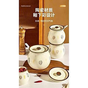 HŨ ( ÂU ) 1200ML BẰNG SỨ ĐỰNG MỠ, THỐ SỨ ĐỰNG GIA VỊ, CÓ NẮP + THÌA, CHỊU NHIỆT CAO, HŨ MUỐI DƯA HỌA TIẾT HOA LÁ XINH - HÀNG CHÍNH HÃNG MINIIN