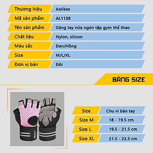 Găng tay nửa ngón tập gym, tập tạ Aolikes AL113B (1 đôi)