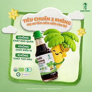Nước tương mật hoa dừa organic Sokfarm - Cho bé, Không từ đậu nành, cắt giảm muối, không chất bảo quản