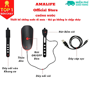 Đèn xe đạp thể thao siêu sáng có còi pin sạc usb led T6 chống nước - Đèn còi xe đạp có 3 chế độ sáng còi to - Chính hãng Amalife