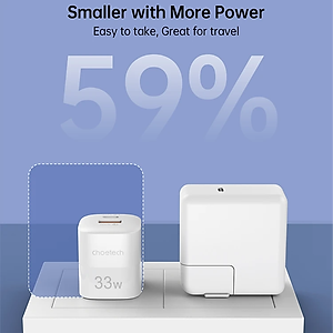 Adapter Củ Sạc 33W PPS/ PD 30W / QC 3.0 1 Cổng Type C 1 Cổng USB Nhỏ Gọn CHOETECH PD5006 Sạc Nhanh iPhone, iPad, Samsung - Hàng Chính Hãng