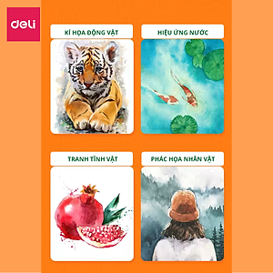 Bộ Màu Nước Nén Water Color Cao Cấp 24 36 48 Màu Tặng Bút Lông Nước, Mút, Cọ, Tẩy, Bút Chì, Gọt, Màu Trắng Deli - Chuyên Dùng Cho Học Sinh, Sinh Viên, Vẽ Mĩ Thuật Chuyên Nghiệp