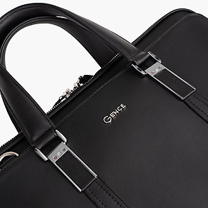 Cặp Da Đựng Laptop Túi Xách Nam GENCE GCE24 Da Bò Cao Cấp Màu Đen Có Dây Đeo Vai