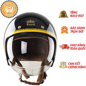 Mũ bảo hiểm Royal kính âm M139 tem V10 đen line vàng