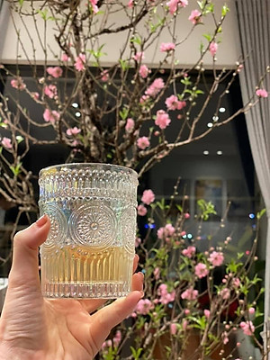 BỘ 6 CỐC THỦY TINH CHỊU NHIỆT CAO CẤP  UỐNG NƯỚC HOA VĂN TRỐNG ĐỒNG DẬP NỔI - ANTH674