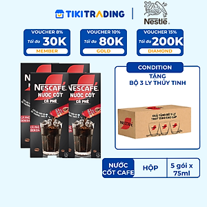 [Tặng 10 lon sữa gấu] Combo 4 hộp nước cốt cà phê NESCAFÉ - CÀ PHÊ ĐEN ĐÁ (4 hộp x 5 gói x 75ml)