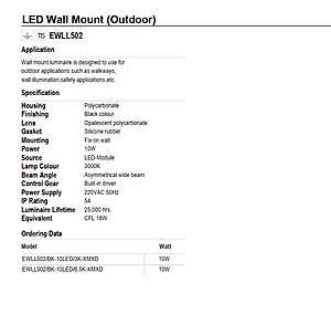 ĐÈN GẮN TƯỜNG NGOÀI TRỜI LUMAX# EWLL502 - CÔNG SUẤT 10W - XX THÁI LAN - MÀU 3000K