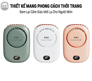 Quạt Mini Tích Điện Đeo Cổ Thời Trang Besti Y01,  3 Tốc Độ Gió Siêu Mát, Chạy Siêu Êm, Dung Lượng Pin 2000mAh, Phù Hợp Khi Chạy Bộ, Đi Du Lịch , Văn Phòng, Đi Chơi- Hàng Chính Hãng