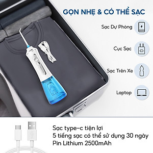 Tăm nước cầm tay h2ofloss hfp11, phiên bản mới nhất với dây sạc usb Type C và tăng cường khả năng chống nước
