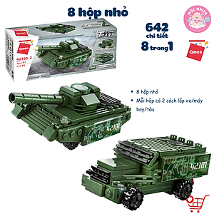 Đồ chơi lắp ráp xếp hình 8 trong 1 chủ đề quân sự Qman 42301 - Xe tăng quân sự (642 chi tiết)