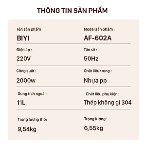 Nồi Chiên, Nướng, Quay Không Dầu Điện Tử BIYI AF-602A, Dung Tích Lớn 11L - Hàng Chính Hãng