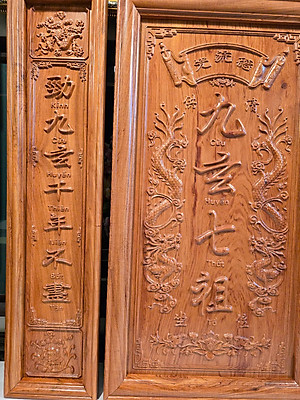 Liễn thờ gia tiên - Cửu huyền thất tổ ( gỗ hương đá)